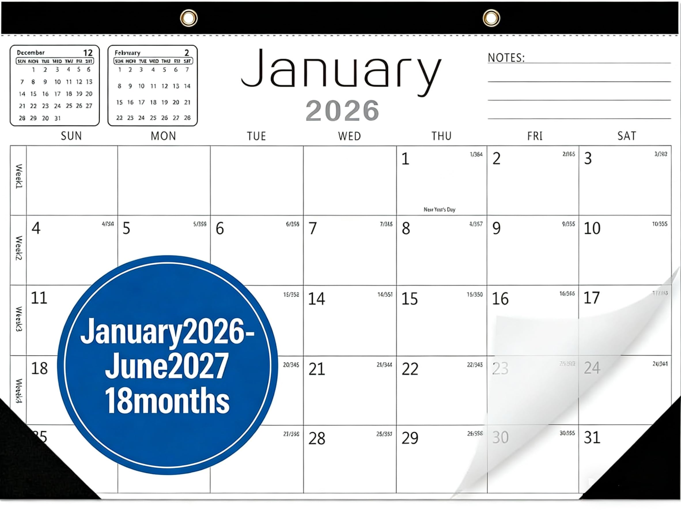 Amazon.co.jp: 壁掛けカレンダー - カレンダー 2026-2027 2026年1月