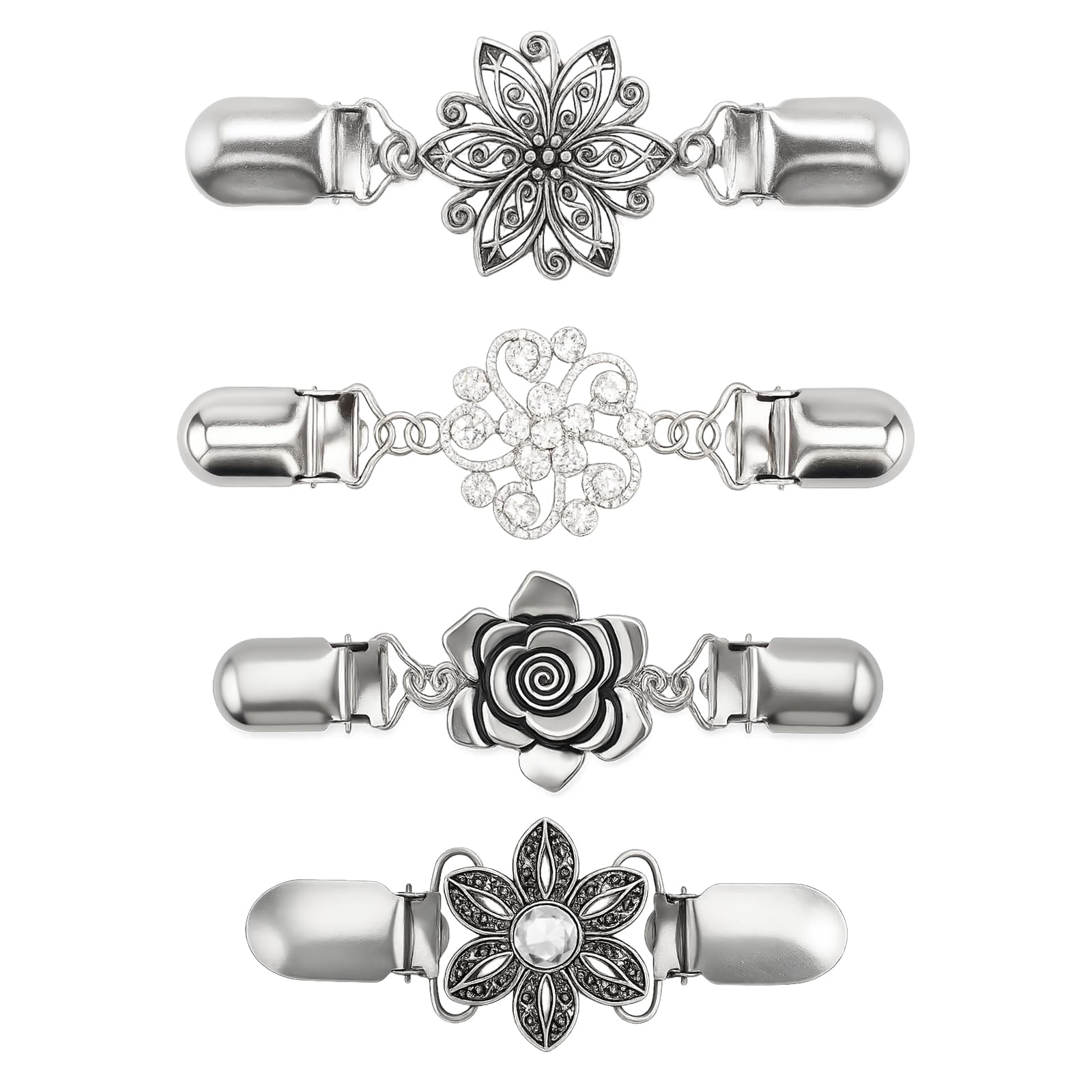 MITUKE カーディガンクリップ レディース ストールクリップ 4個セット スカーフクリップ 結婚式 パーティー ショールクリップ 肩紐ずり落ち防止 カーディガ ンバックル 衣類 ドレス ショール カラーブローチ ピン結婚式 Cクランプ
