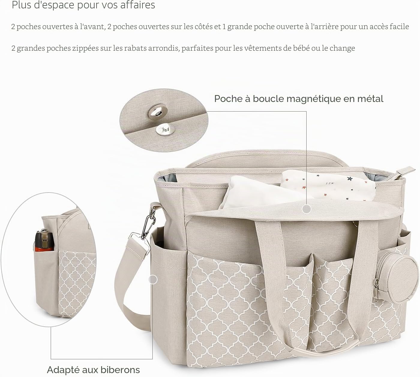 Sac à langer fourre-tout avec station à langer, sac multifonction pour bébé avec bandoulière réglable