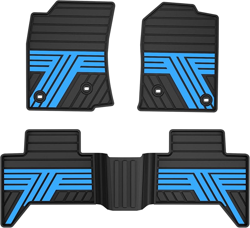 Tapetes Automotivos de Borracha para Toyota Tacoma Double Cab 2005–2011 Preto e Azul, Kit com 3 Peças