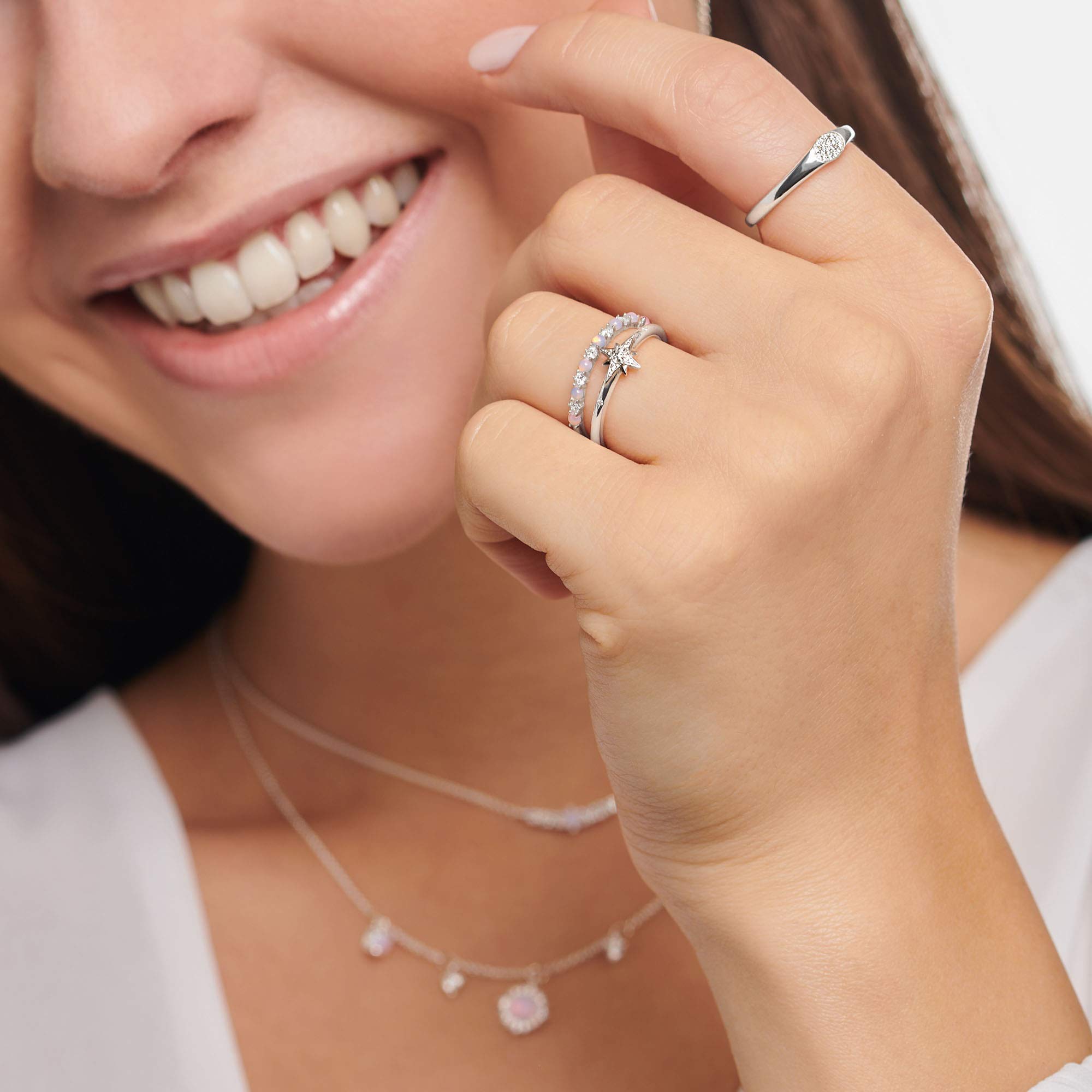 THOMAS SABO Damski pierścionek różowy i białe kamienie 925 srebro sterling TR2343-166-7, 54, Metal szlachetny, Cyrkonia