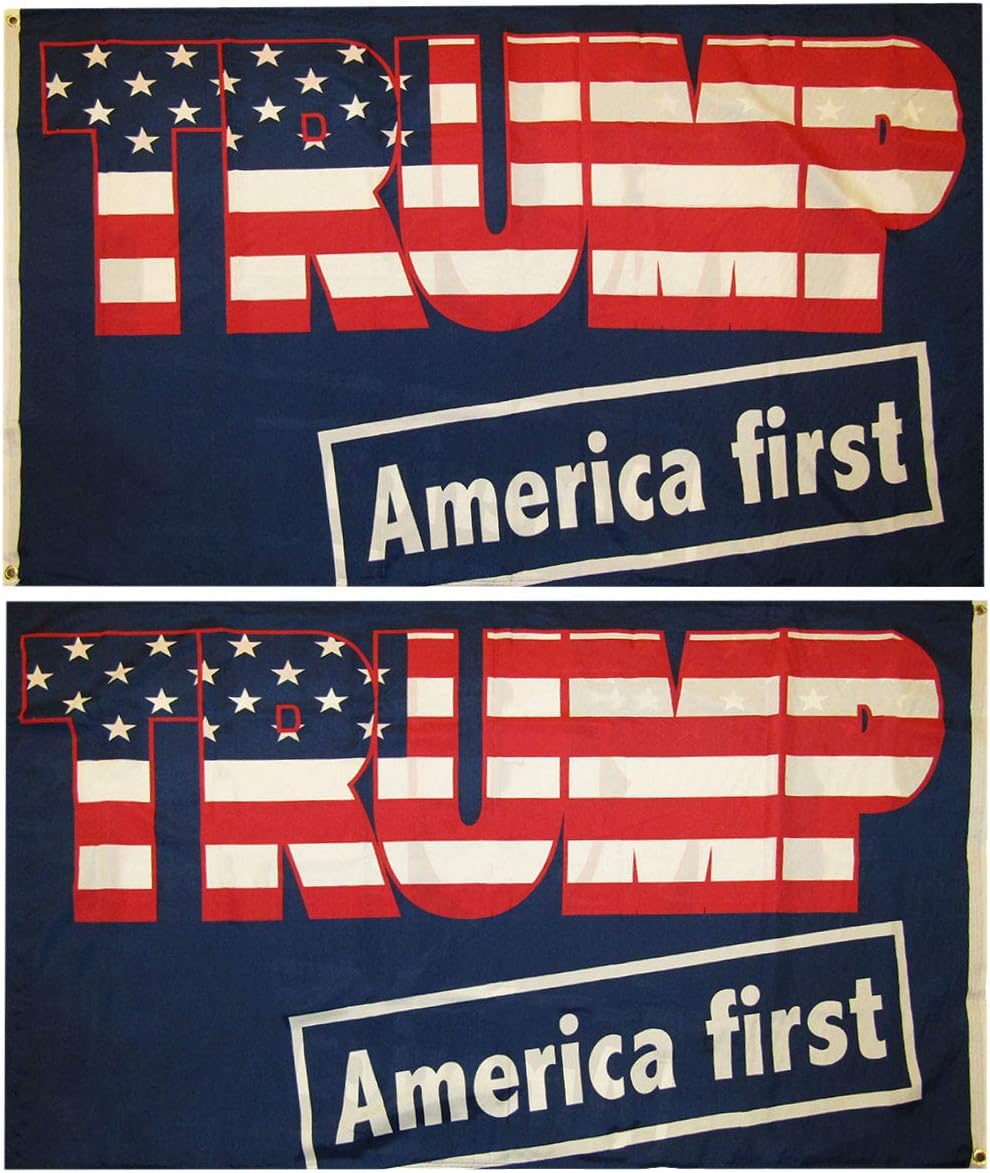 Trump America First Blue Double Sided 100D Woven Poly Nylon Flag 3x5 3'x5' Banner Grommets Heavy Duty (RUF)