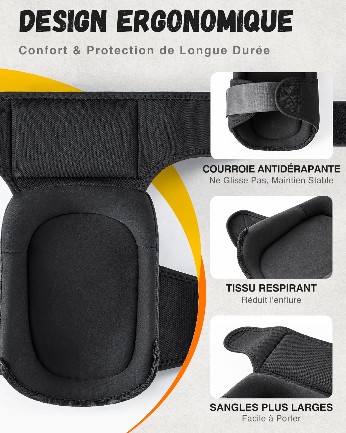IPSXP Genouillères Professionnelles pour le Travail, Genouillère Carreleur, Jardinage et Construction, avec Double Coussin en Gel Épais et Sangles Antidérapantes Réglables 1 Paire