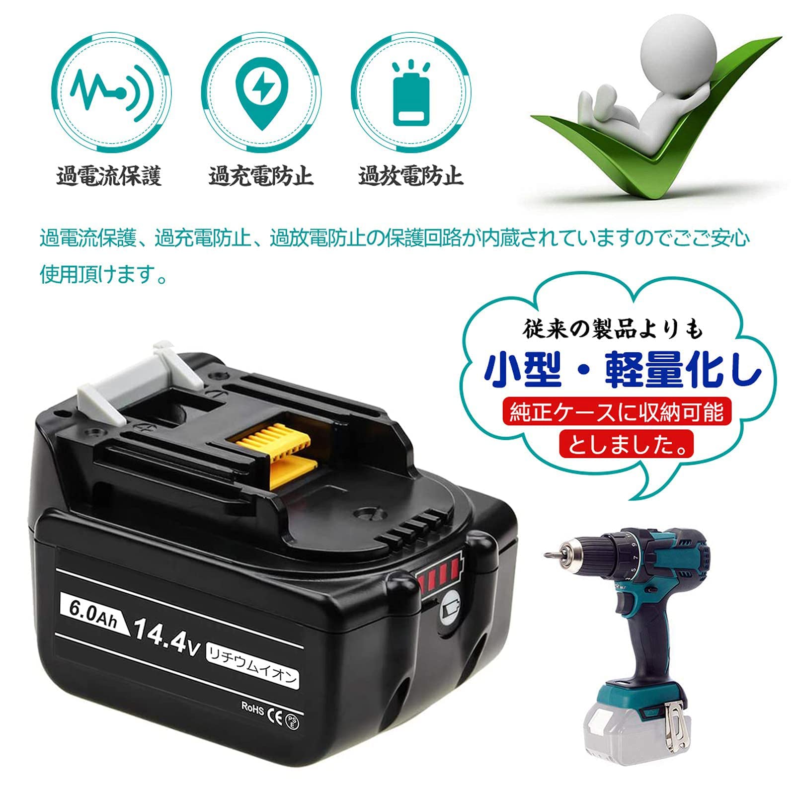互換マキタ 14.4vバッテリーBL1460B  6000mAh Amazon.co.jp: Baster 互換 マキタ 14.4v バッテリー BL1460B 四