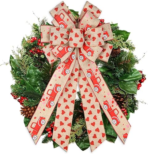 Miniatura 9 de Threetols Arcos grandes para corona del día de San Valentín, lazos de búfalo blanco y negro para puerta delantera, lazos de decoración de corazón