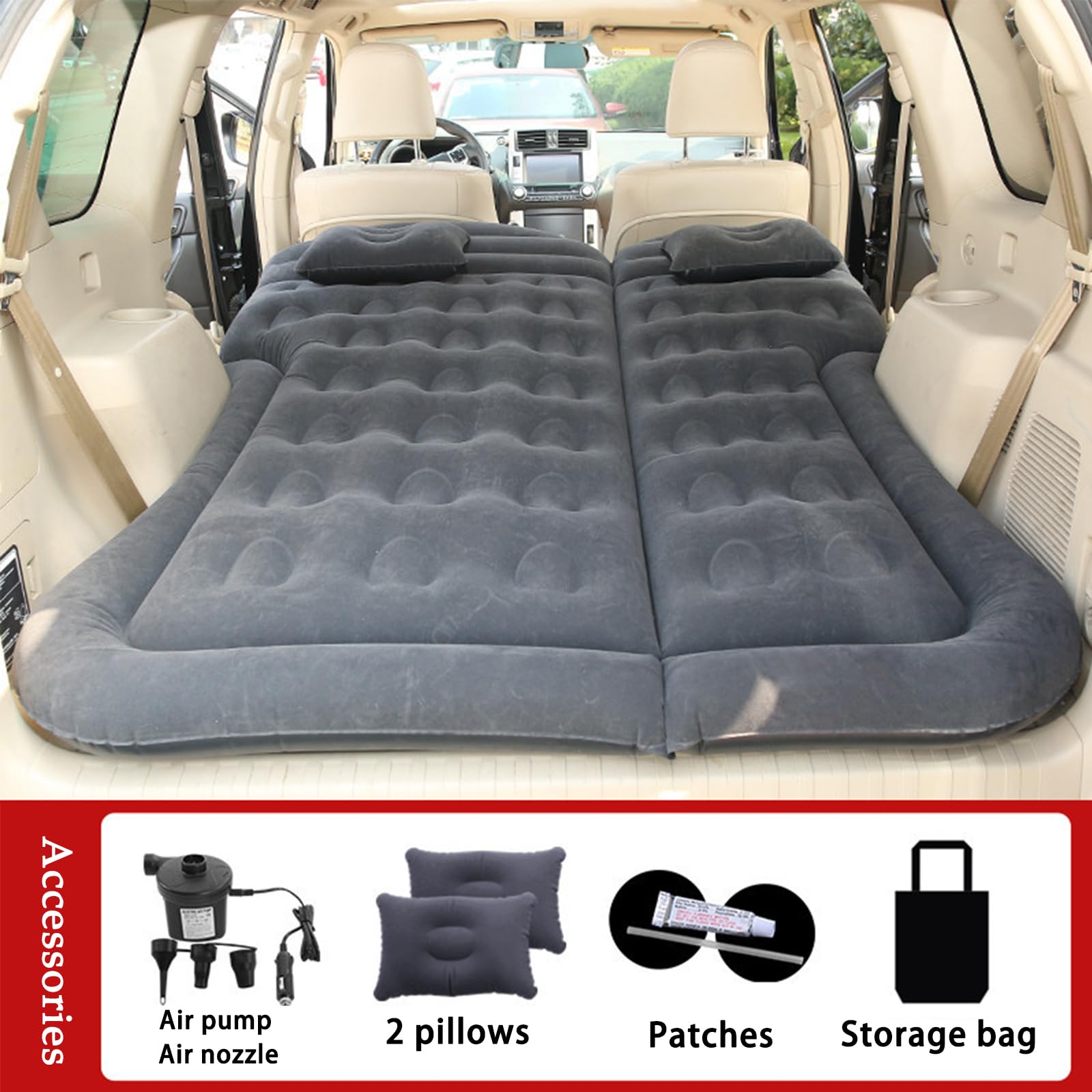 SERTGFRE Voiture Matelas Gonflable, Pour Dacia Duster 2018-2022 2023 2024 Coffre Arrière Matelas Gonflable Amovible, Pour Camping En Plein Air, Les Voyages,B-Black Grey