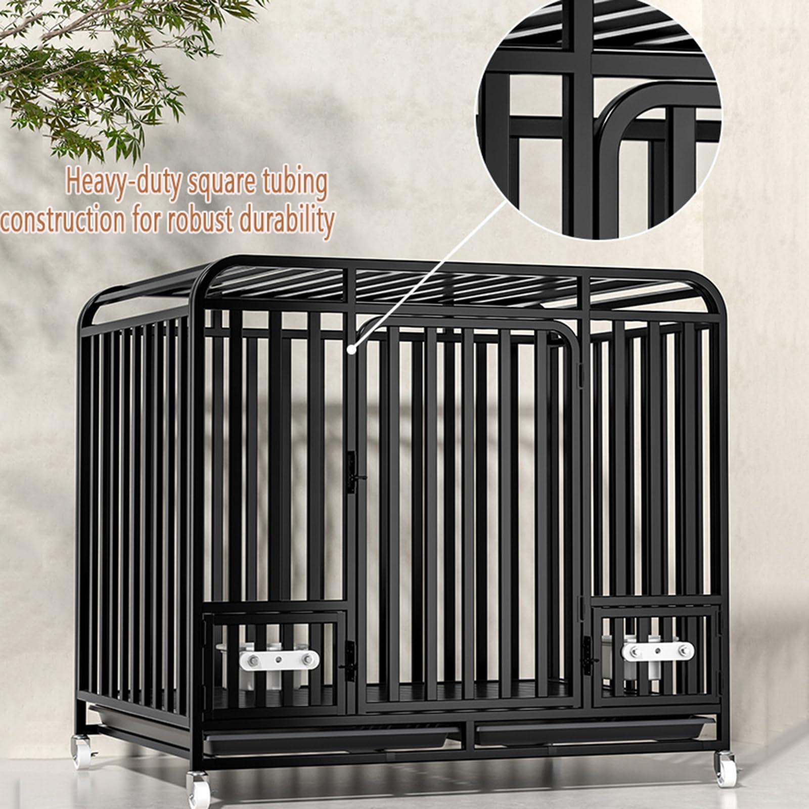 Hundekäfig Transportbox für schwere Lasten, Gitterbox große Hunde hochbelastbar Hundetransportbox mit 3 Türen, 4 Rollen und Bodenschale Hundetransportkäfig Hundebox (XXL 125X95X108cm)