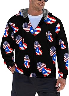 American Puerto Rico Heart Men's Hoodie Fleece Lining Zippered Sweatshirt Sweater Jacket Coat