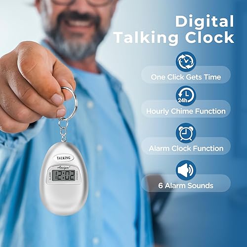 Miniatura 3 de 2 Pack Talking Clock for Blind Keychain Alarm - Small Digital Clock with Alarm for Visually Impaired Digital Alarm Clock for Kids, Elderly, Silver
