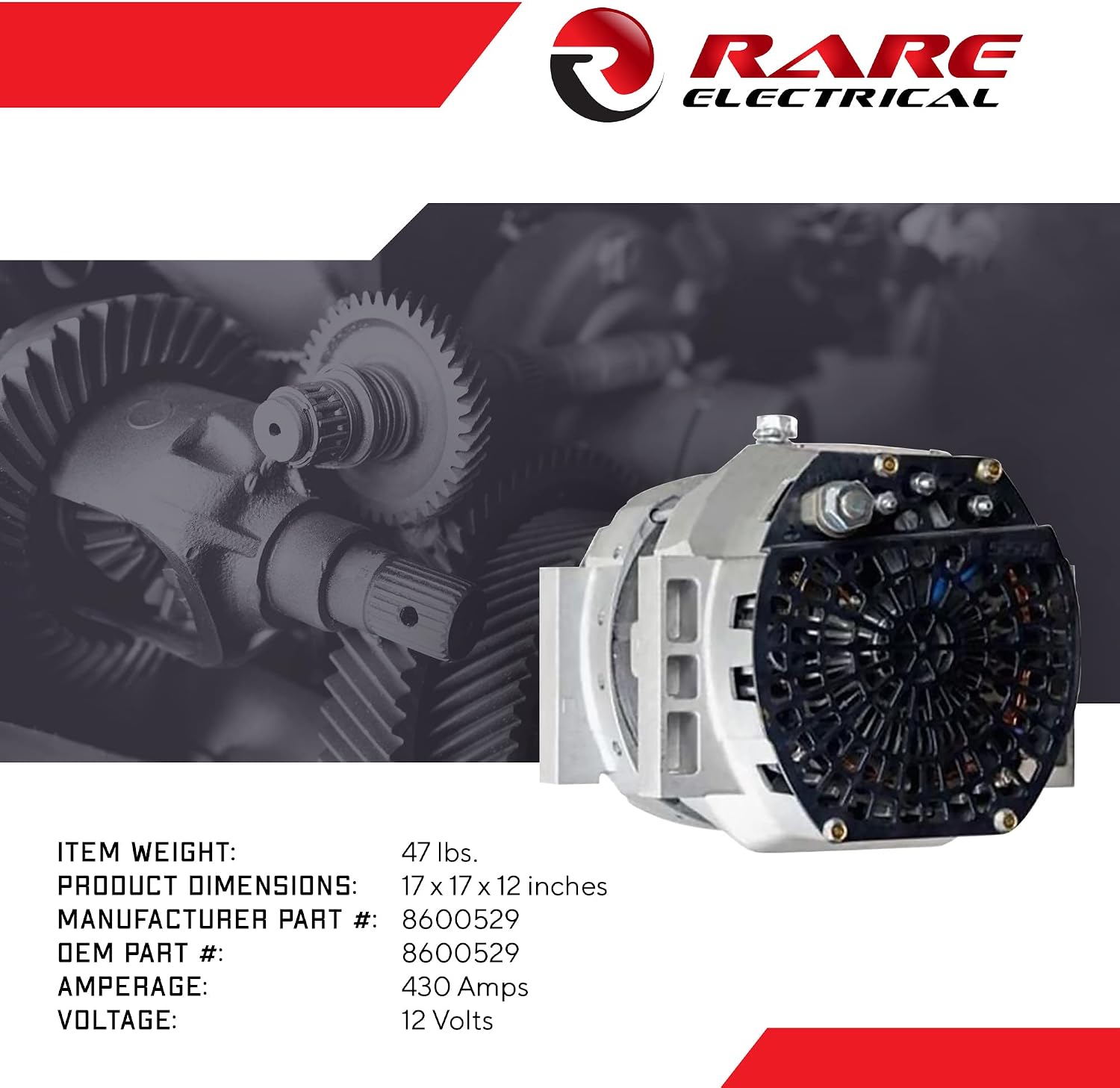 RAREELECTRICAL Alternator Compatible With 55Si 12V 430 Amp Brushless 105Mm Long Pad Mount Fire Truck Heavy-Duty Utility Work Truck Remote Sense Dif Cooling Voltage Amperage Replaces 8600529 61006079