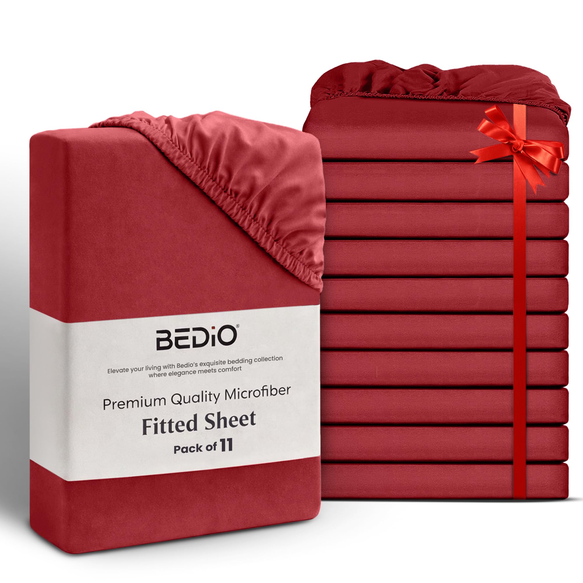 BEDIO Extra Deep Fitted Sheets Double (Pack of 11) 137x190CM, Burgundy Extra Deep Pocket 40 cm (16 inch) 360° All Around Elastic Easy Care Soft Brushed Microfiber Fabric Fade Resistant