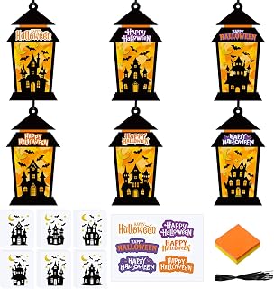 24 Sets Halloween Lantern Suncatchers Crafts Haunted House Lantern Tissue Paper Craft DIY Haunted Party Decoration Make Your Own Hanging Ornament for Halloween School Classroom Game Party Decorations