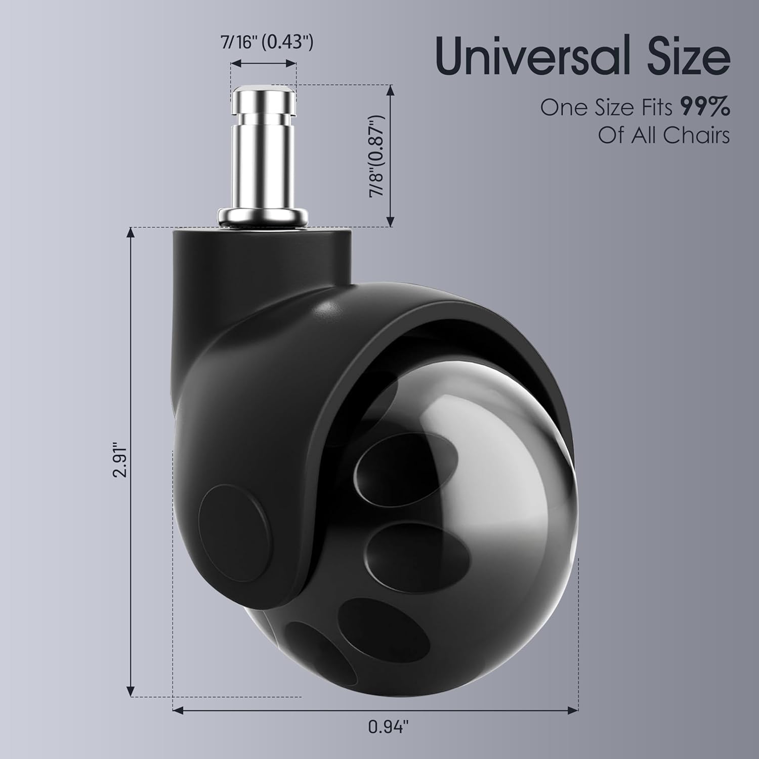 Office Chair Replacement Wheels, Heavy Duty Computer Gaming Desk Chair Rubber Casters - Universal Fit, Safe for All Floor Including Hardwood and Carpet, Quiet and Smooth Gliding, 2 Inch