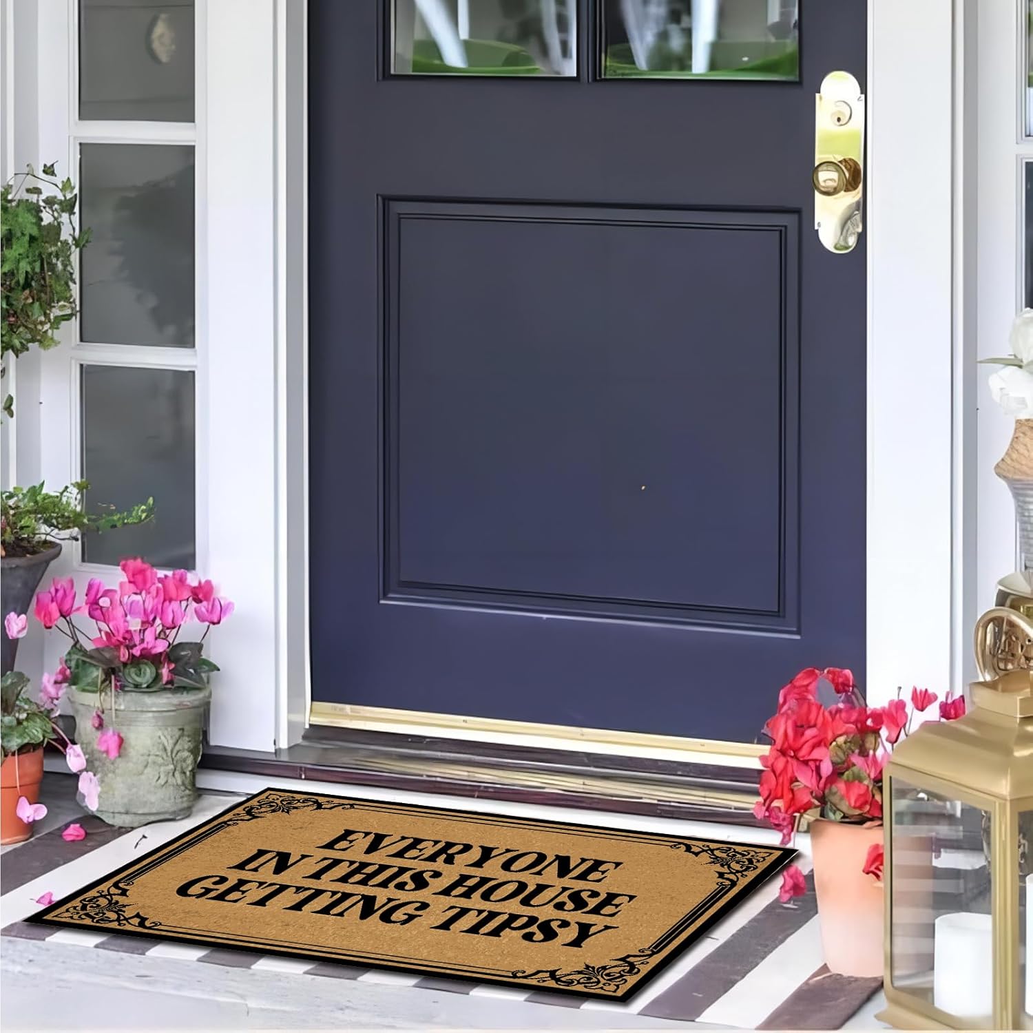 Indoor Door Mats for Front Door Entryway Washable Home, Everyone in This House Getting Tipsy Doormats for Outdoor Entrance Way 30" X 18" Size, Welcome Funny Monogrammed Floor Mat
