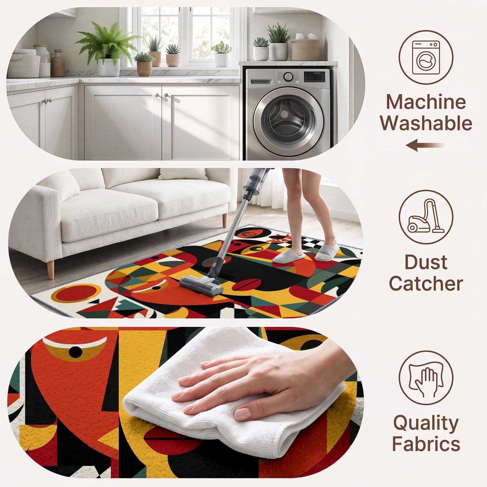 Alfombra de salón africana, 140 x 200 cm, máscara facial geométrica, alfombra de pelo corto, lavable moderna, decorativa antideslizante y suave para sala de estar, dormitorio y oficina
