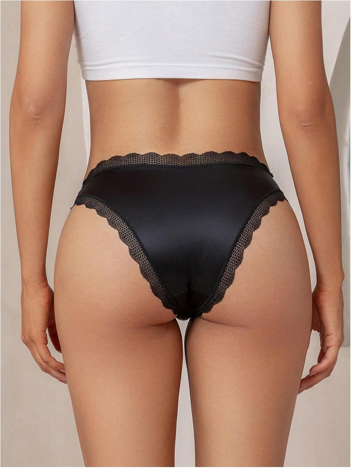 SHENHE Women's 3 Pack Satin Panties Lace Trim Low Rise Underwear Breathable Smooth Briefs - Image 3