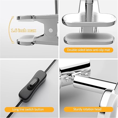 Miniatura 4 de TOPMB Luz LED con abrazadera, lámpara de escritorio súper brillante de 5 W, lámpara pequeña de rotación de 330 con abrazadera en el