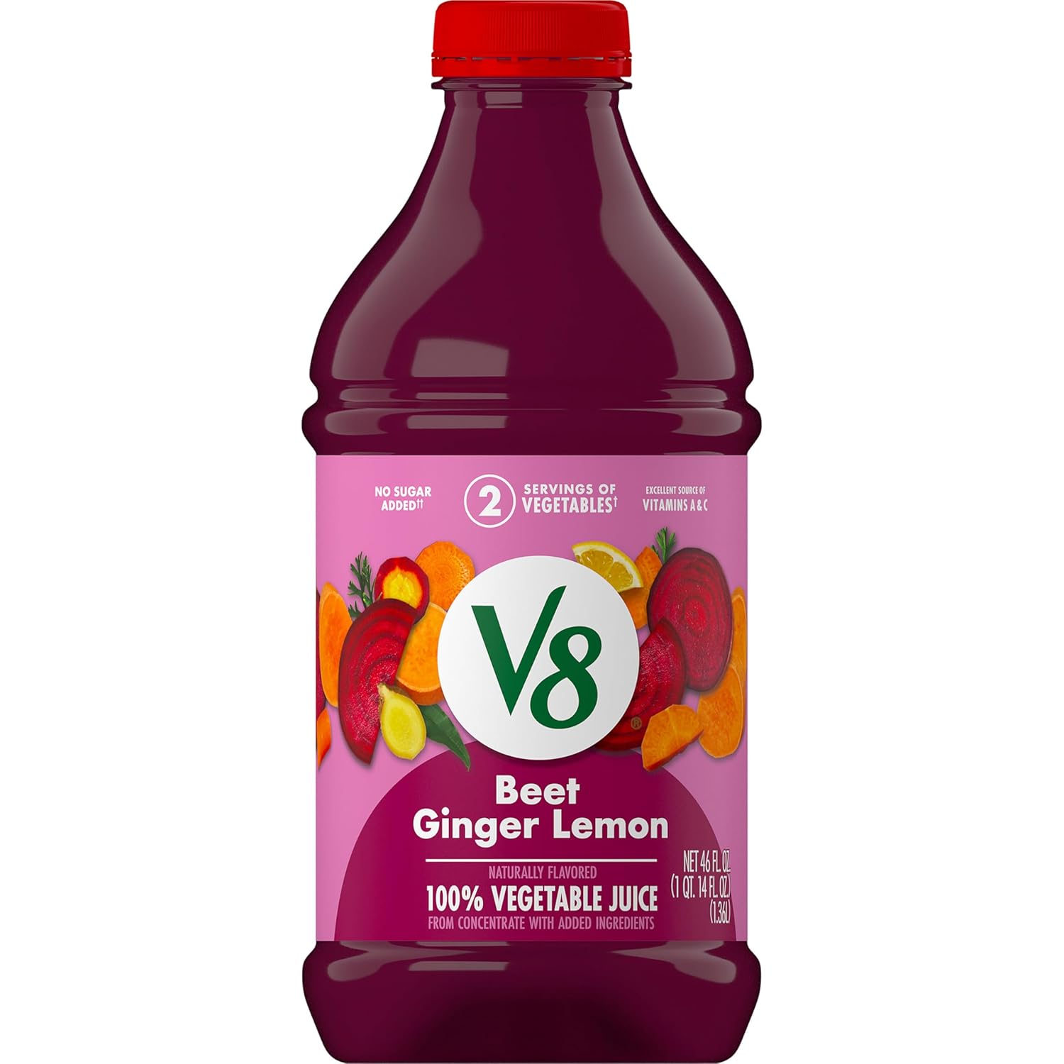 V8 Beet Ginger Lemon 100% Vegetable Juice, 46 fl oz Bottle Beet Ginger Lemon 46 Fl Oz (Pack of 6)