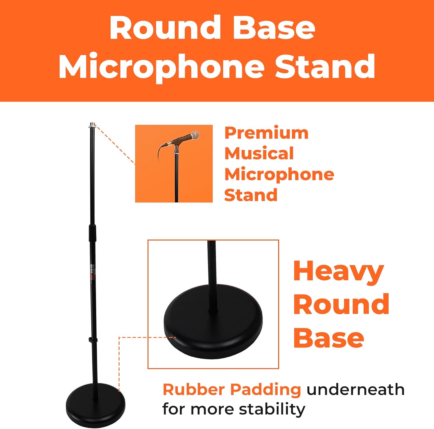Gearlux Round Base Microphone Stand with Adjustable Height up to 59 Inches