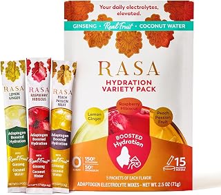 Hydration Adaptogen Powder Variety Pack | Electrolyte Mix for Rapid Hydration & Stress Support | Ginseng, Real Fruit & Coconut Water | Peach Passion, Lemon Ginger & Raspberry Hibiscus | 15 Pack