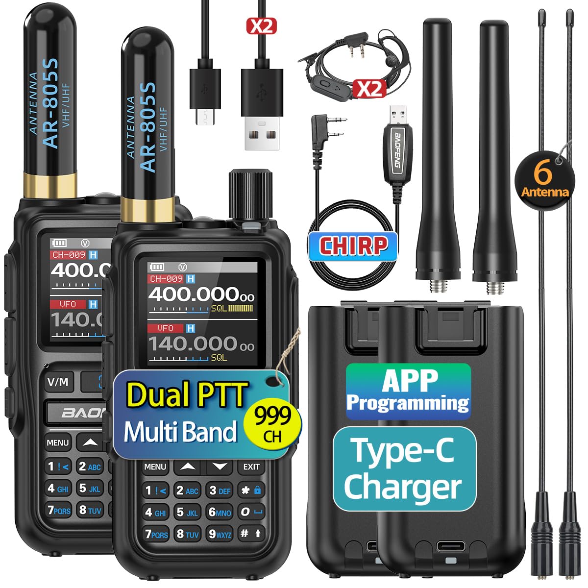 BAOFENG Radio UV-5R MINI Ham Radio Handheld UV5R Walkie Talkies Long Range Rechargeable Emergency NOAA Weather Two Way Radios APP Programming Dual PTT