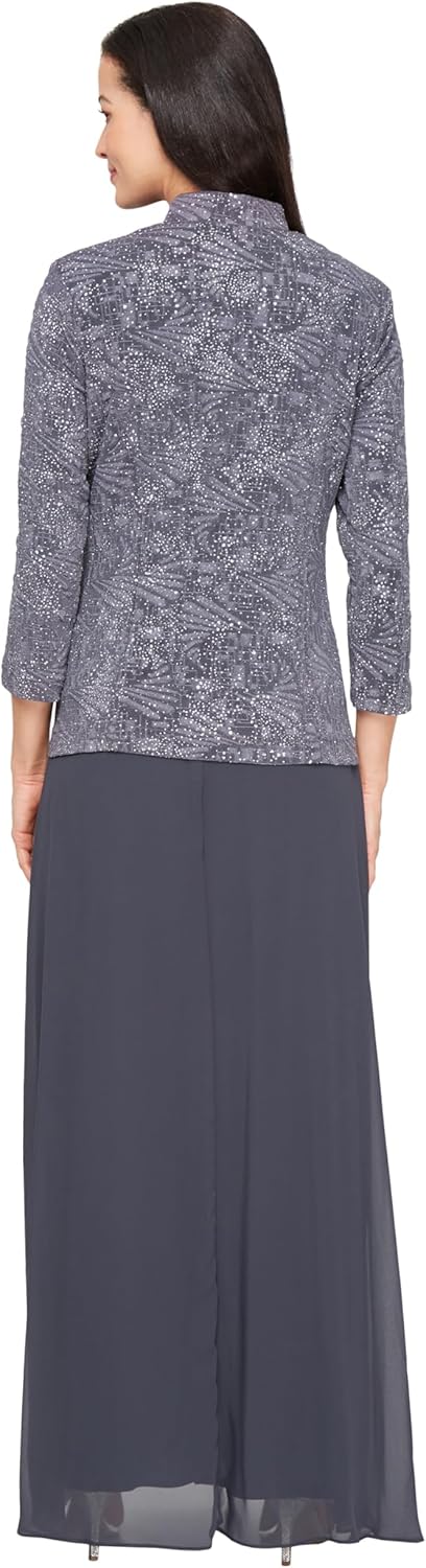 Alex Evenings Womens Long Dress with Mandarin Neckline Jacket - Image 3