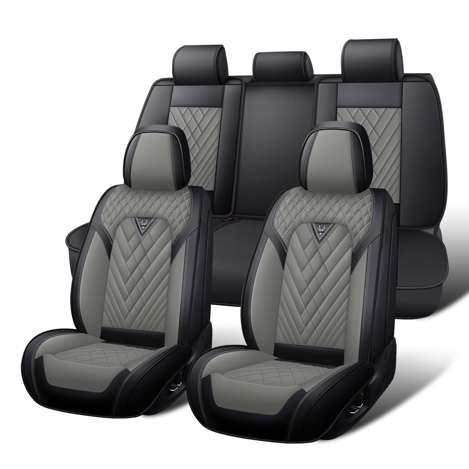 Car Seat Covers Full Set for Honda Pilot 2003-2026, Waterproof Nappa Leather Car Seat Cover, Full Coverage Car Seat Covers Sets(5 Seats/Black Gray)