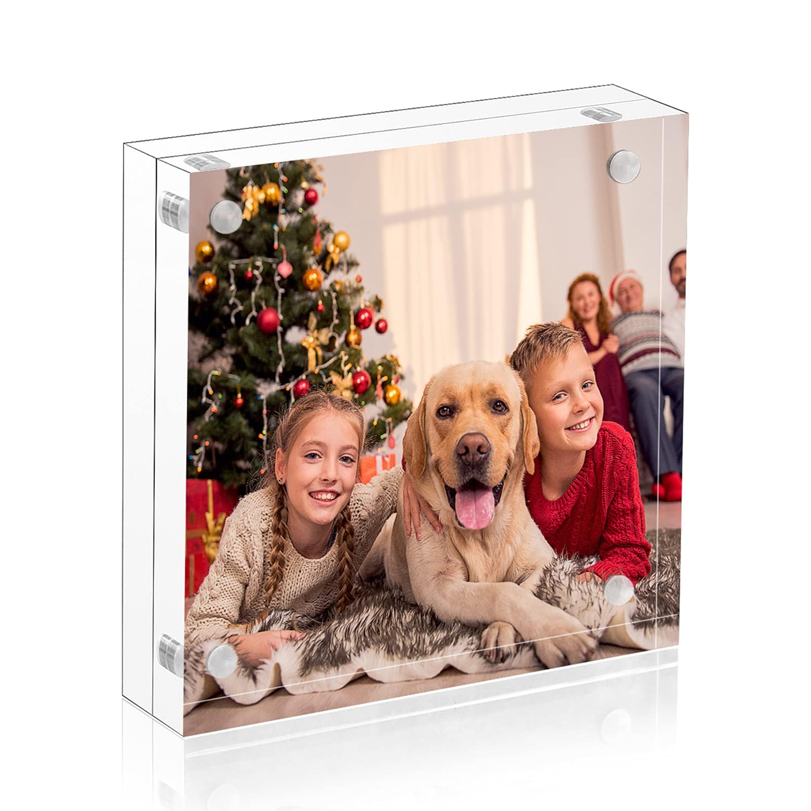 NIUBEE 8x8 Square Picture Frame, Clear Acrylic Double Sided Frameless Card Print Display with Gift Box Package