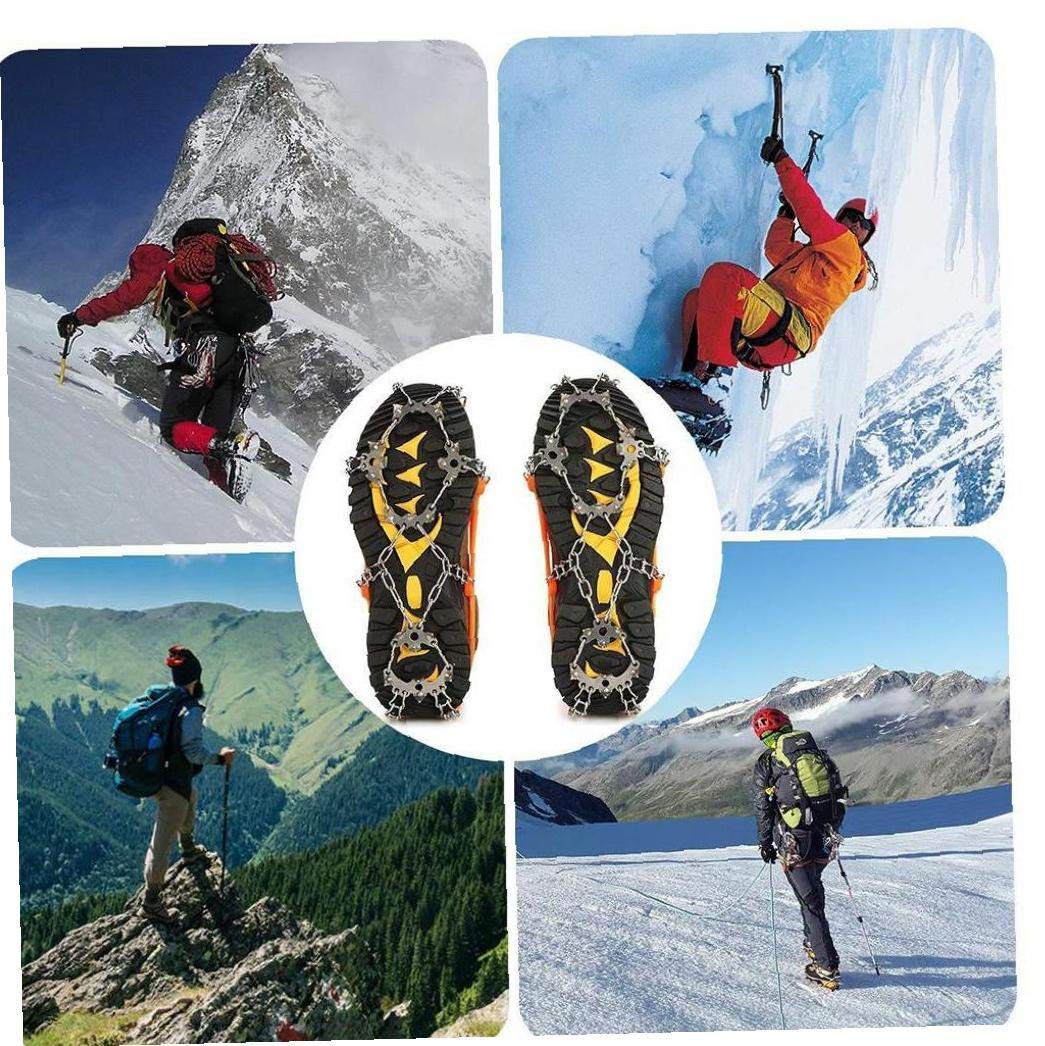 Crampons de Traction Crampons Ice Snow Grips pour Chaussures avec 19 Pointes en Acier Inoxydable pour la Marche, Le Jogging, l'escalade, la randonnée sur la Neige et la Glace (Oran