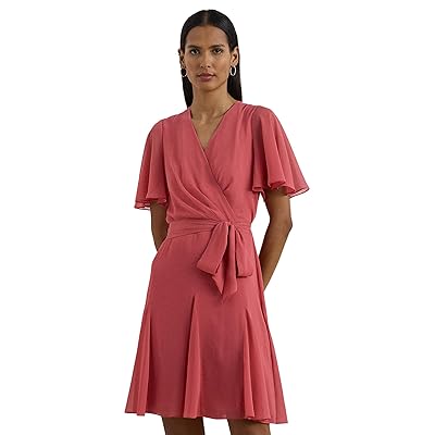 Lauren Ralph Lauren Crinkle Georgette Surplice Dress Women