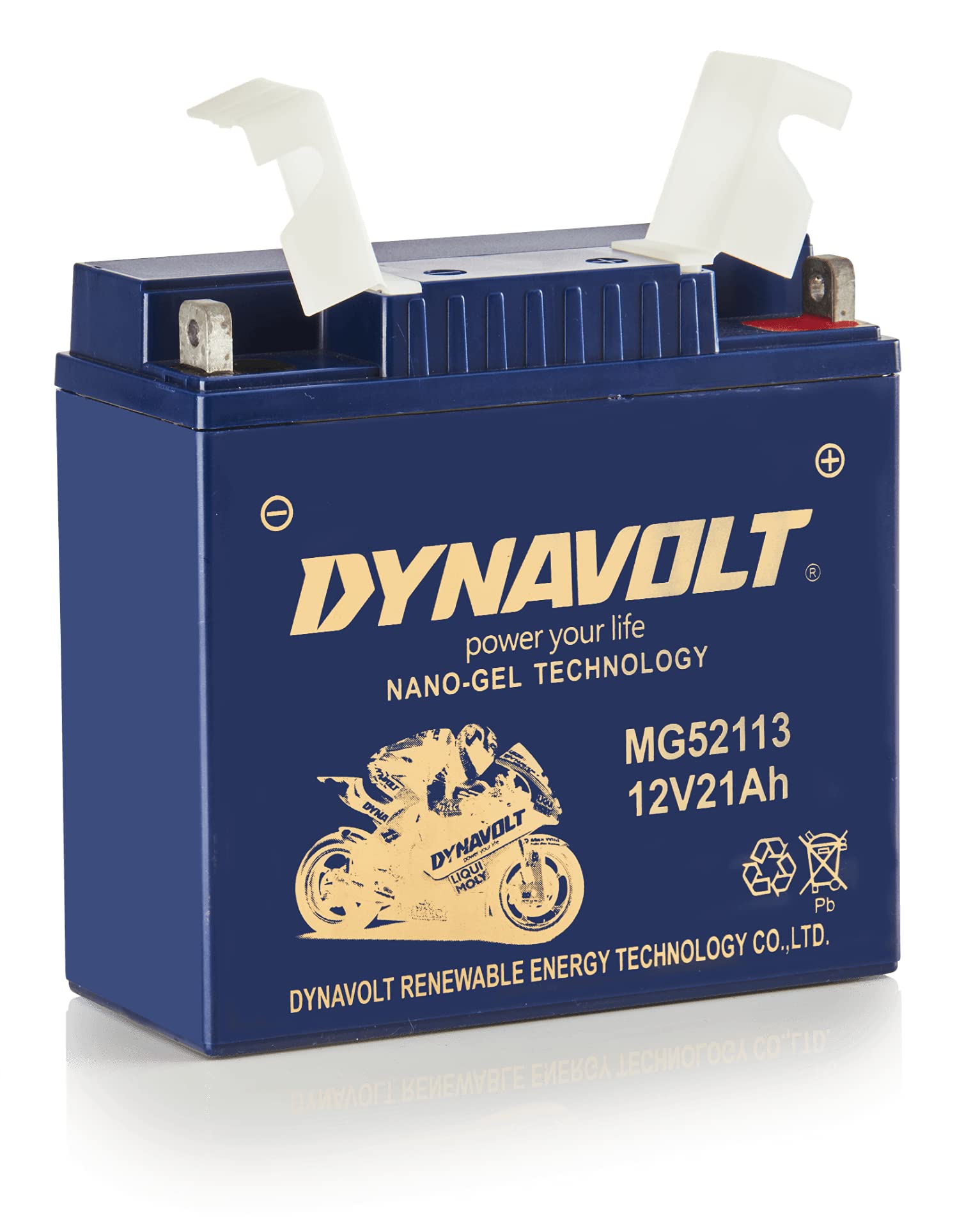 Batería de moto Dynavolt NANO-GEL MG52113 12V 21Ah 390A, reemplaza YTX19BL-BS, dimensiones: 183x79x171mm, Batería de moto de gel sin mantenimiento y no derramable
