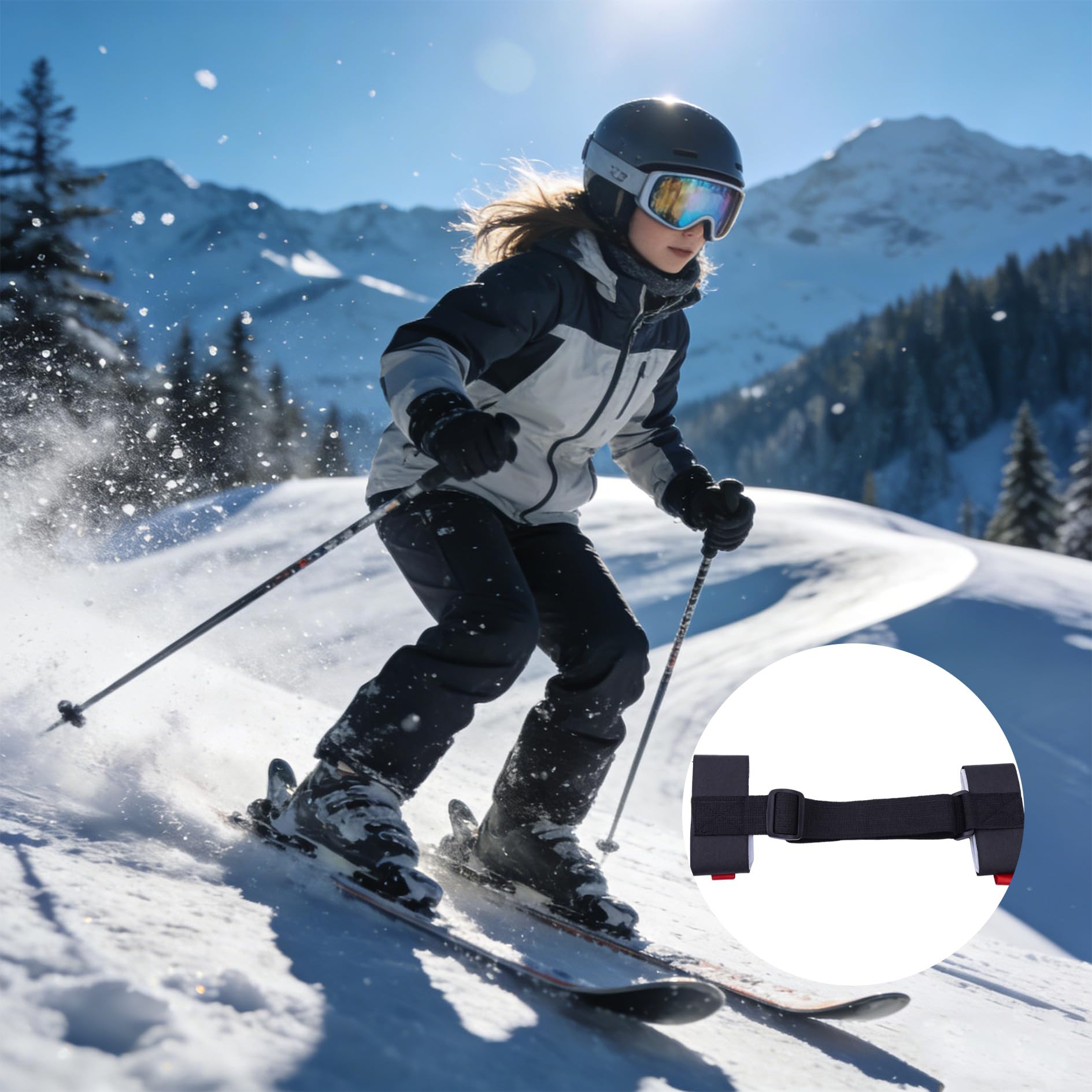 2 Pièces Bandoulière de Ski, Porte-Épaules Réglables avec Boucle Rembourrée, Noir
