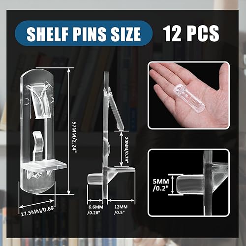 Miniatura 2 de Biaungdo 12 clavijas de plástico con bloqueo para estantes, pasadores transparentes de 0.197 in, clips autobloqueantes para estantes de gabinete,