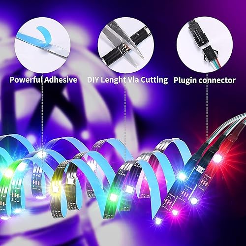 Miniatura 4 de jafiohug Luz LED para TV de 16.4 pies, tira de luces LED USB para TV de 50 a 70 pulgadas, luces LED ICRGB sincronización de música, retroiluminación