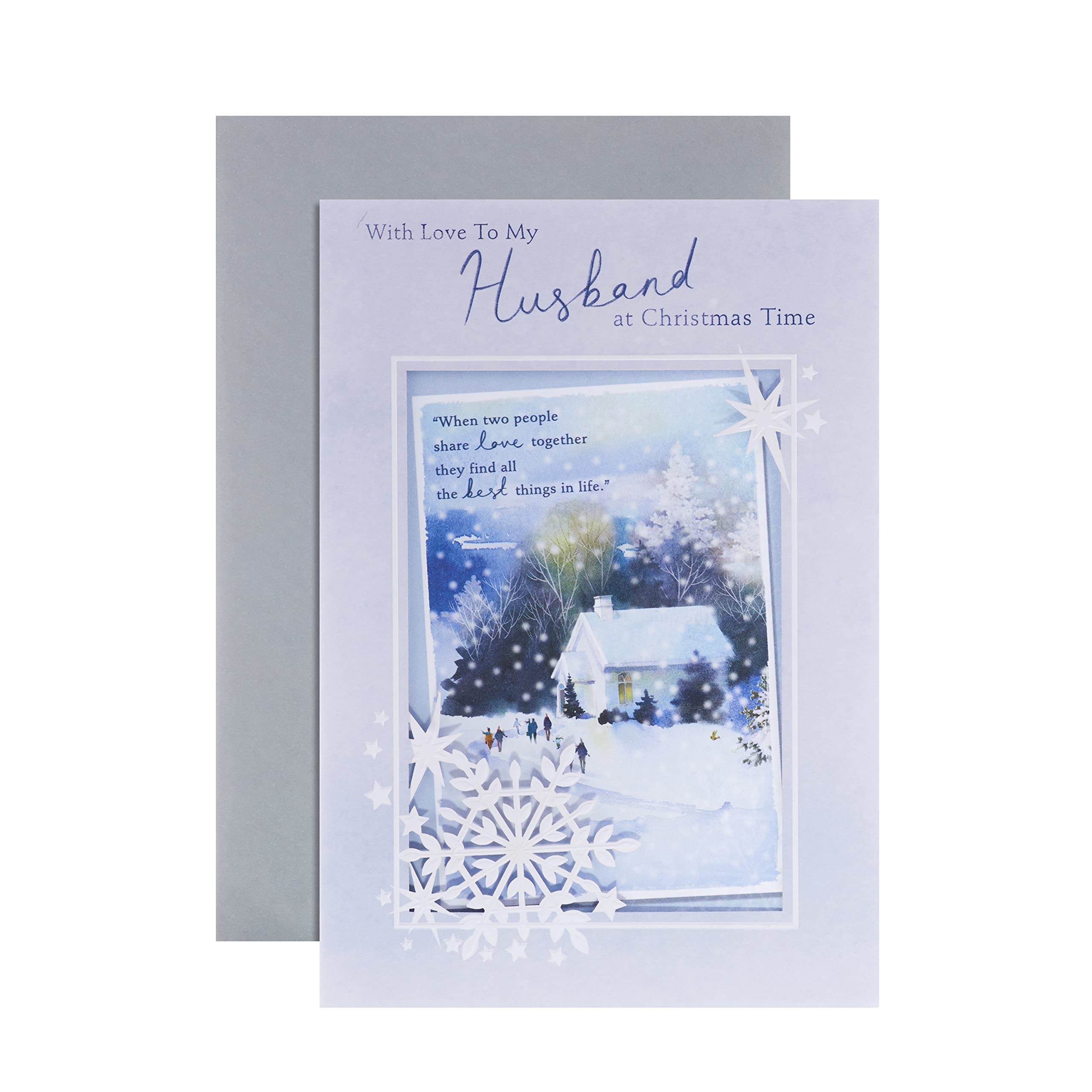 Hallmark Husband Christmas Card, Christmas Card for Husband, Classic Winter Wonderland Design, Heartfelt Verse, From Wife, White, Gold
