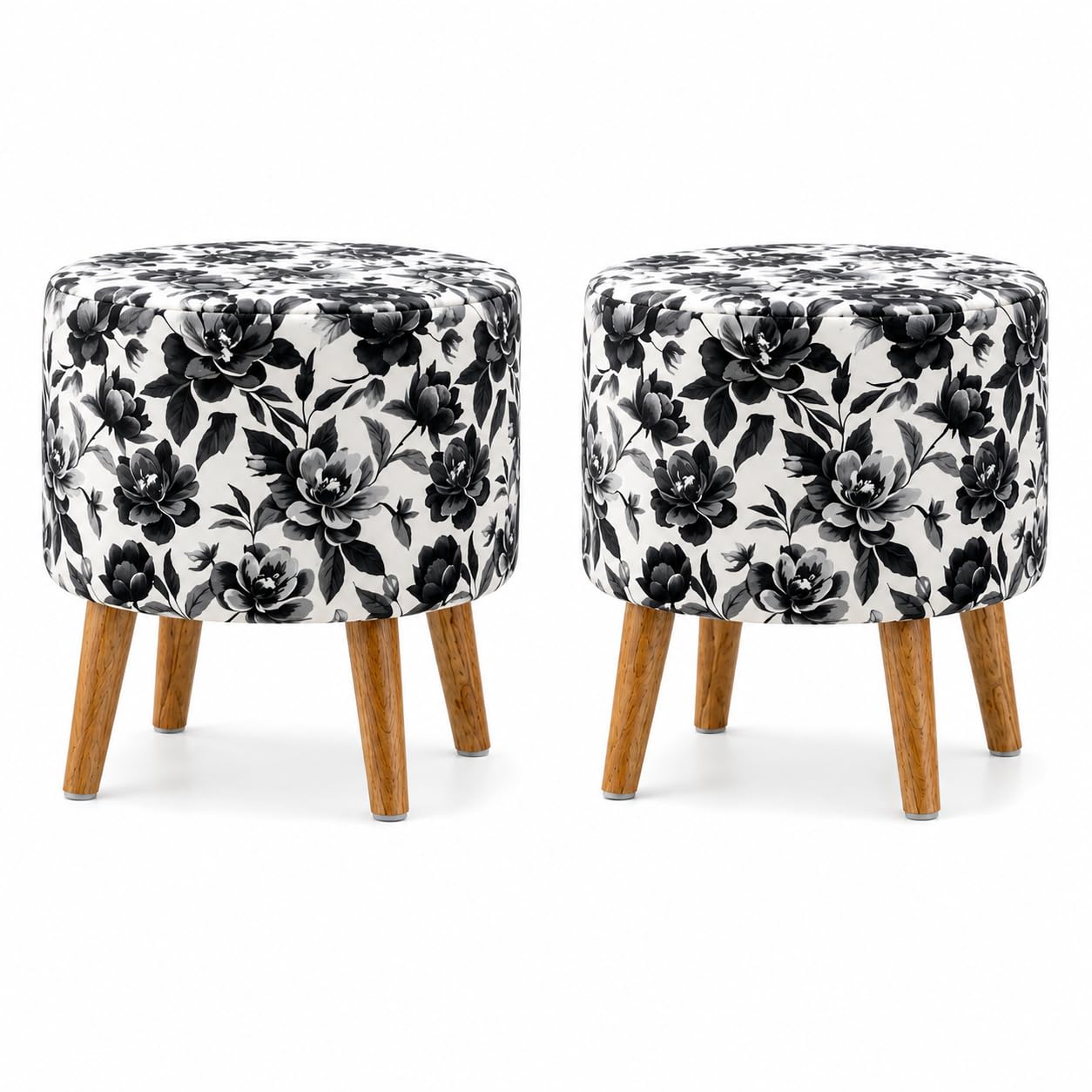 Round Ottoman Stool | Multipurpose Footrest & Extra Seating (4 Leg White Set of 2)-image-21