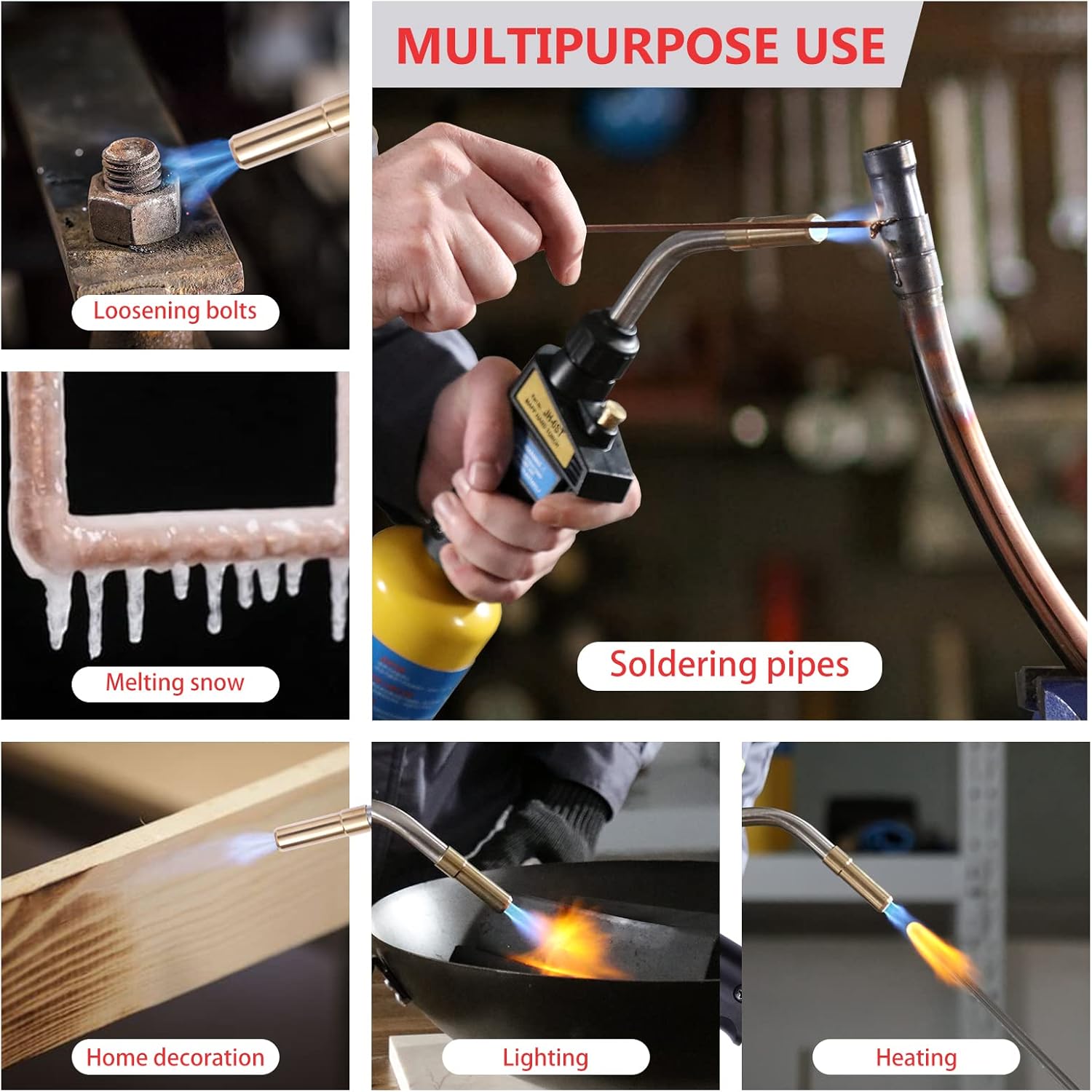 MAPP/MAP/PROPANE Gas Torch,Soldering Torch,Use Brazing，Cooking，Surface heating treatment (Hand Torch Head) : Tools & Home Improvement