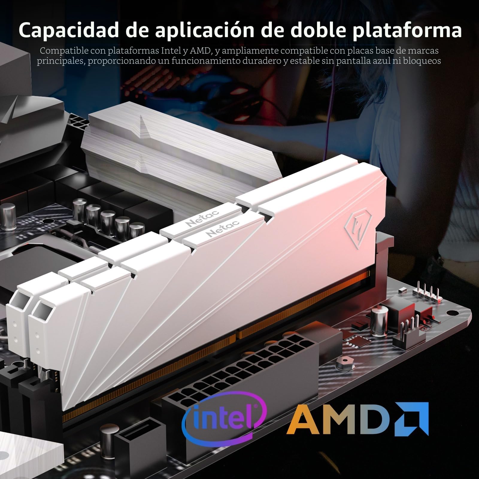 Netac 32 GB (2 x 16 GB) DDR4 3200 MHz C16 XMP 2.0 High Performance Desktop Workstation Kit, Color Blanco