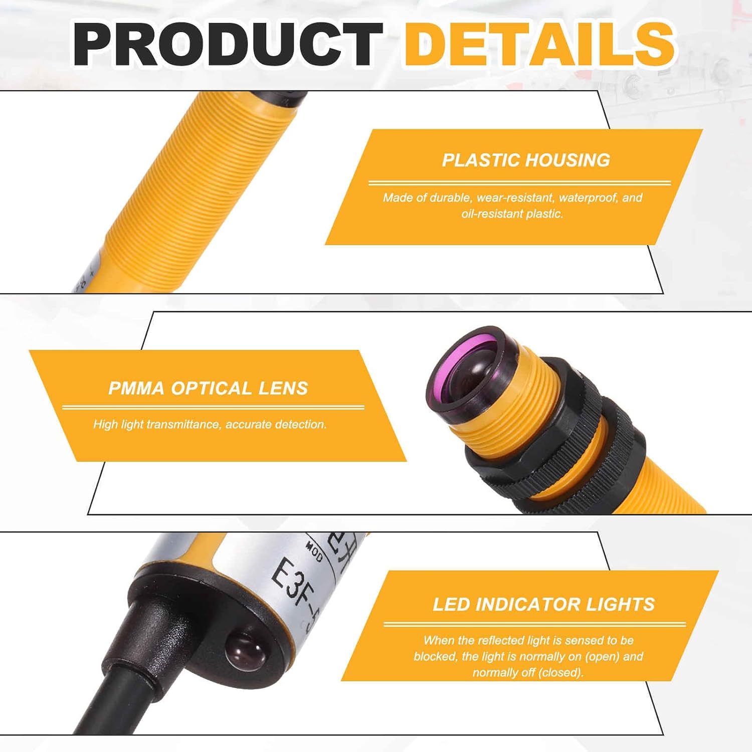 MECCANIXITY E3F-5DN1/5L Photoelectric Sensor, 2Pcs 200mA 10-30VDC V M18 Through Beam Photoelectric Switch Sensor 3 Lines Detection Distance 5M NPN NO with Mounting Bracket for Industrial