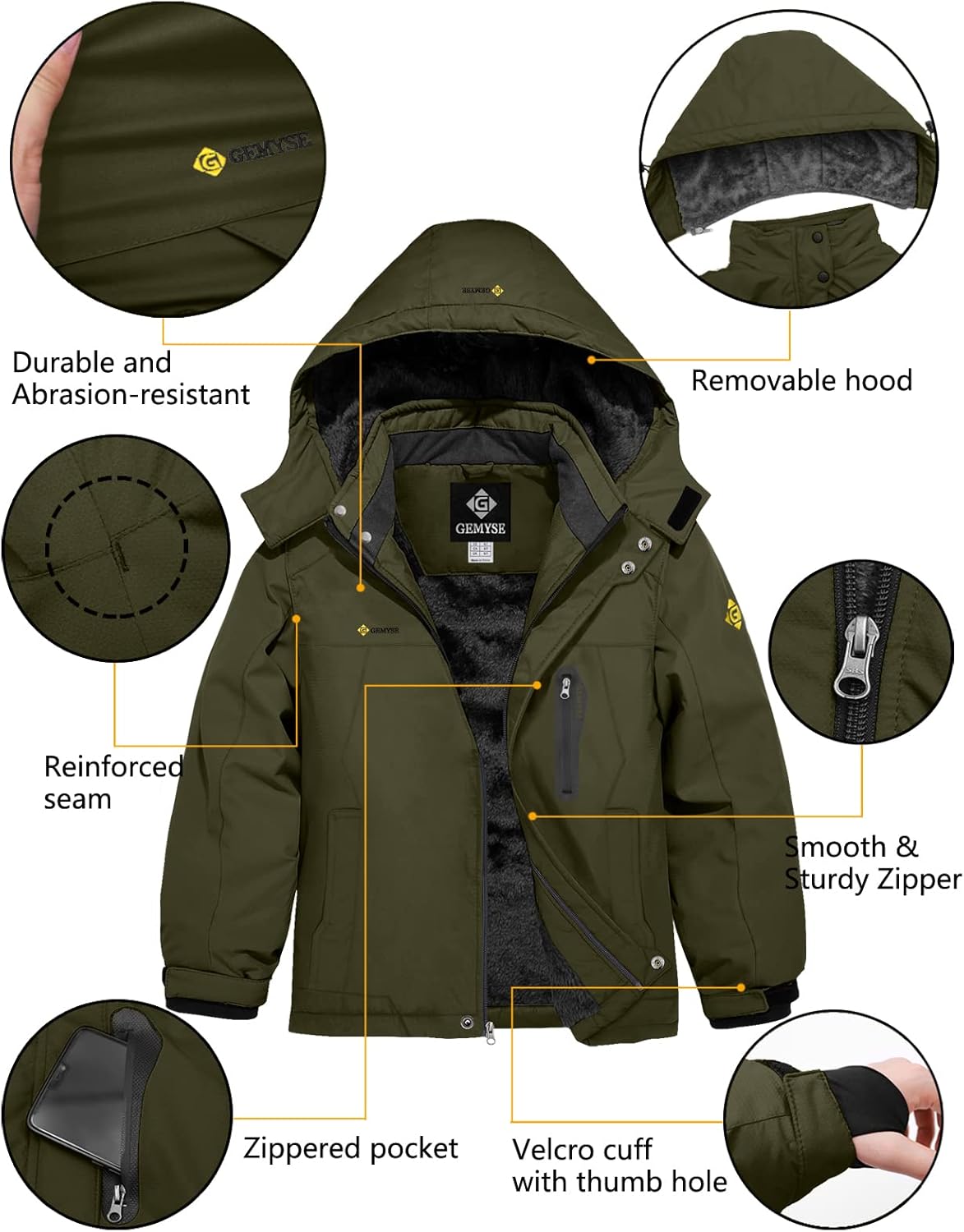 GEMYSE Boy's Waterproof Ski Snow Jacket Hooded Fleece Lined Windproof Winter Jacket : Clothing, Shoes & Jewelry