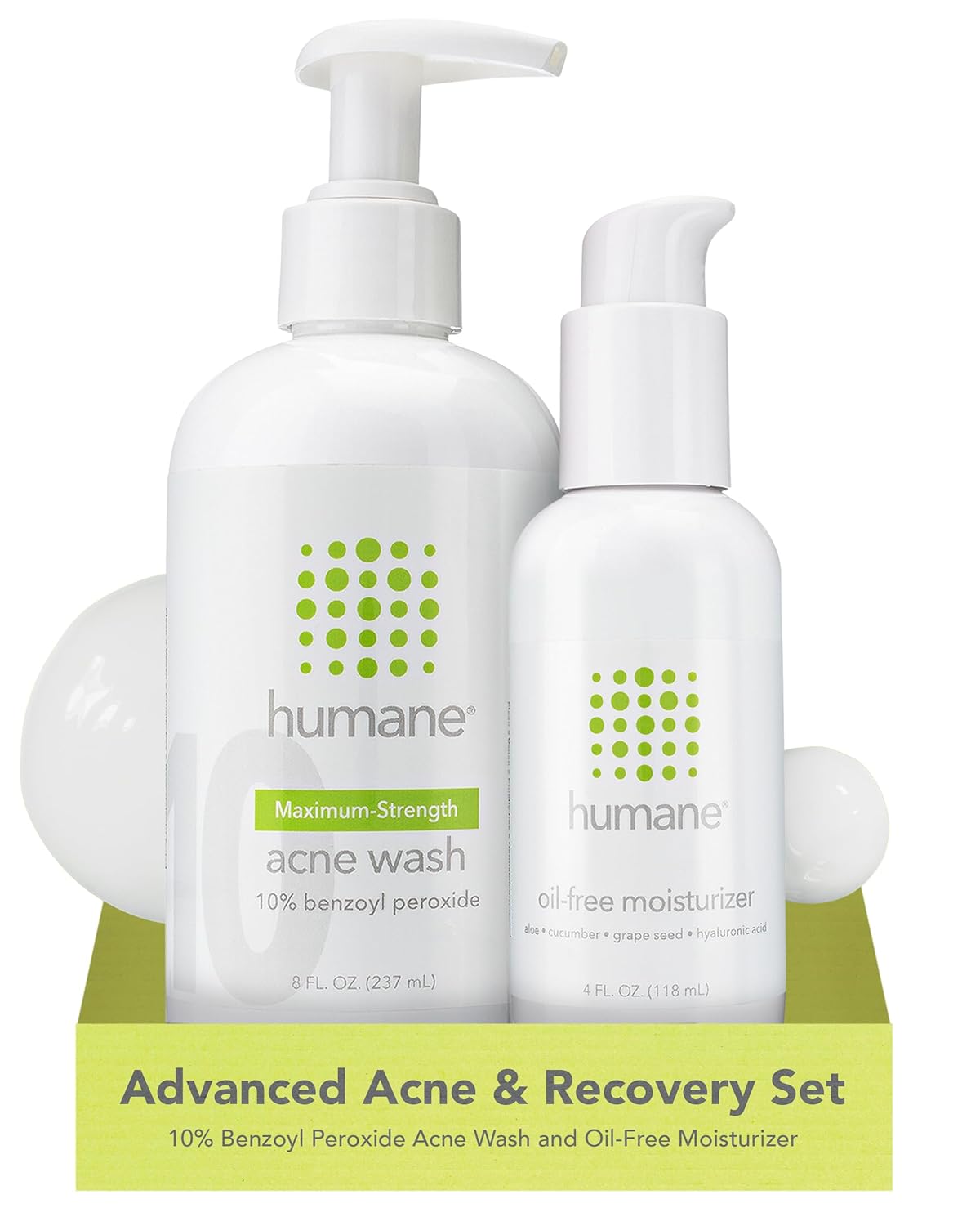 humane Maximum-Strength Acne Wash and Oil-Free Moisturizer Bundle - 10% Benzoyl Peroxide Acne Treatment