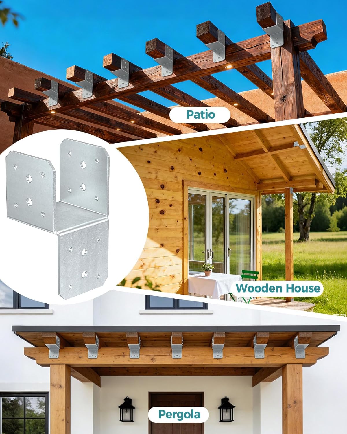 4-Pack Heavy-Duty 4x4 Post Cap Tie Brackets, Pergola Brackets, Joist Anchor Connectors, Post Cap Tie Bracket for Wood Gazebos, Decks & Porches, Truss to Beam (Galvanized-4 Pcs)