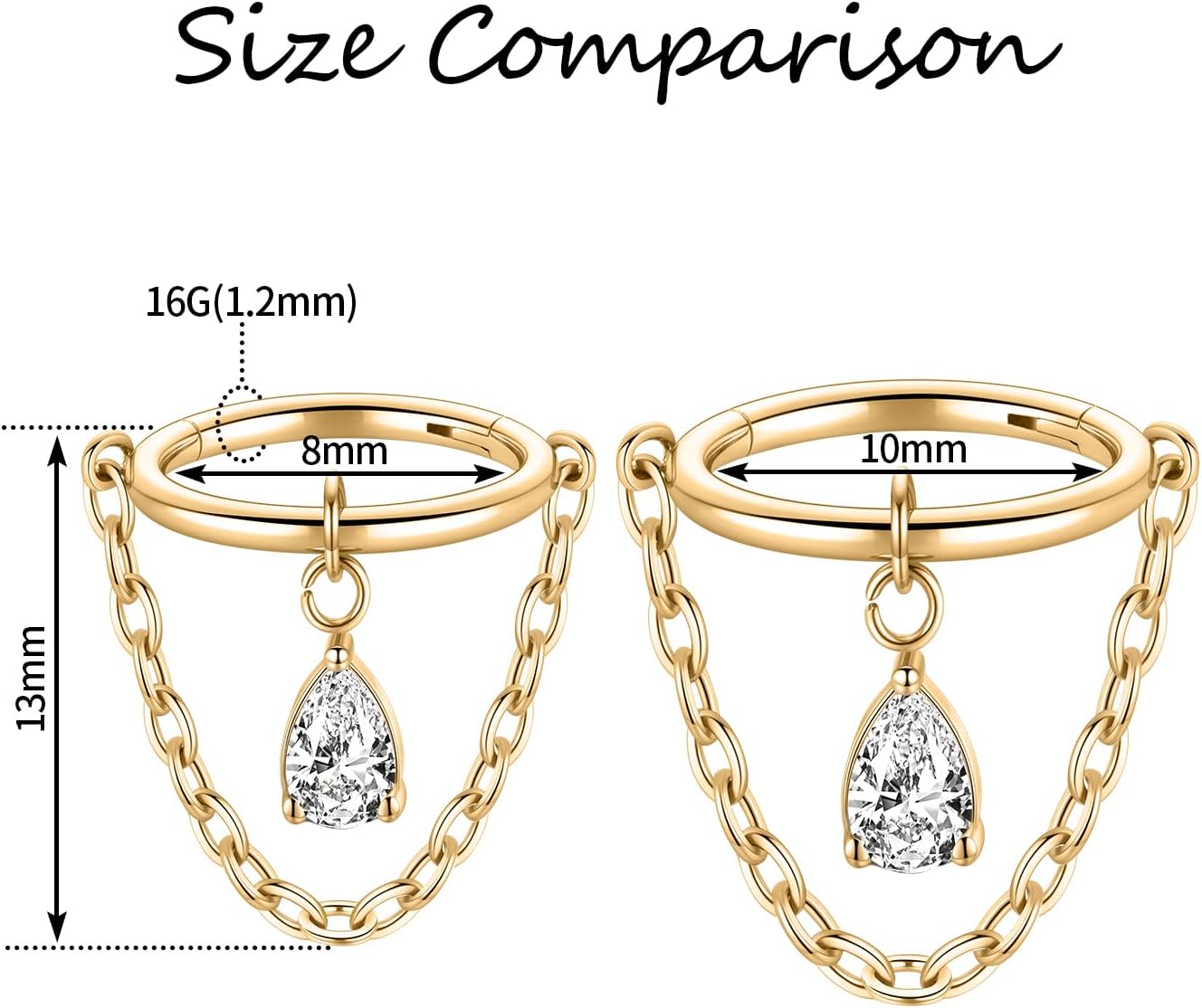 PEAKLINK Dangle Nose Ring Septum Piercing Jewelry 16G Septum Rings Surgical Steel Seamless Clicker Ring Dangly Nose Hoop Ring Daith Earrings Helix Rook Tragus Conch Jewelry Conch Earring - Image 3