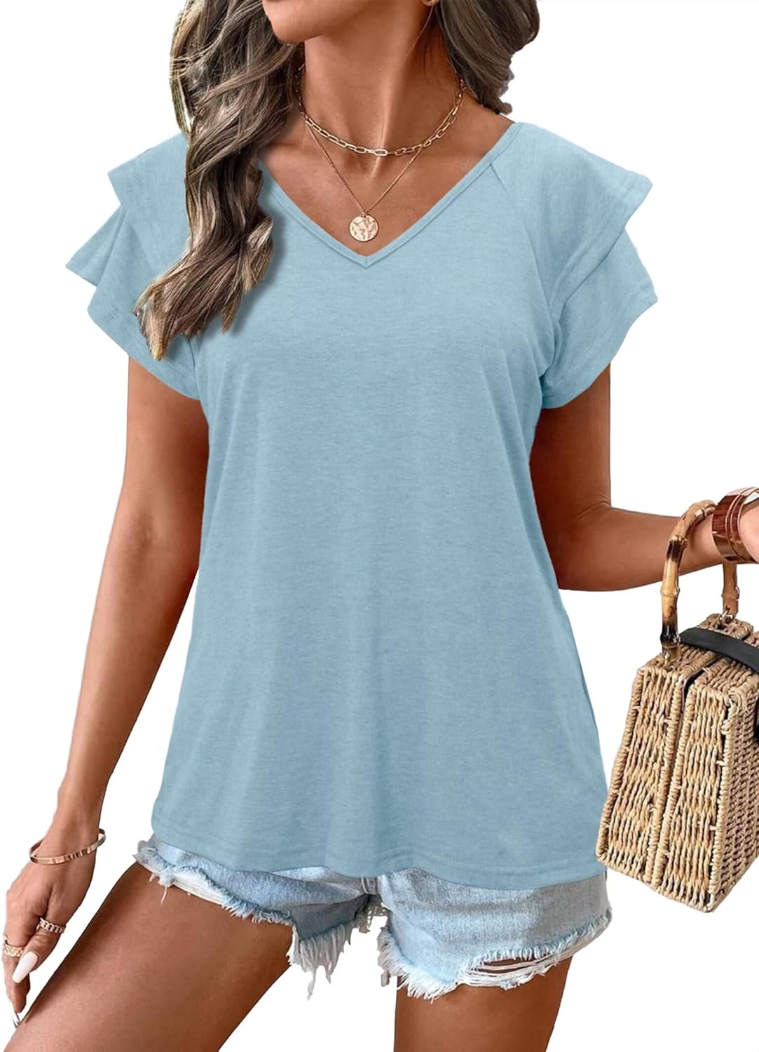 VahRuta Womens Summer Boho Clothes Flowy Tops Floral Shirts V Neck Loose Fit Casual Short Sleeve - Image 2