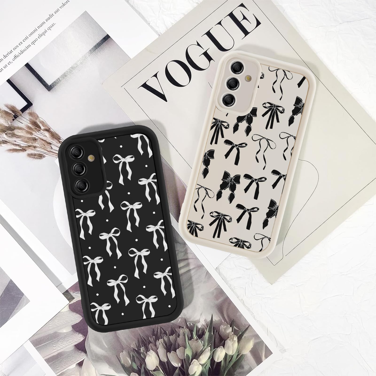 Confezione da 2 custodie per telefono per Samsung Galaxy S24 Plus 5G 6,7 pollici, estetico nastro nero fiocco modello stampa design donne ragazze custodia morbida sottile antiurto TPU