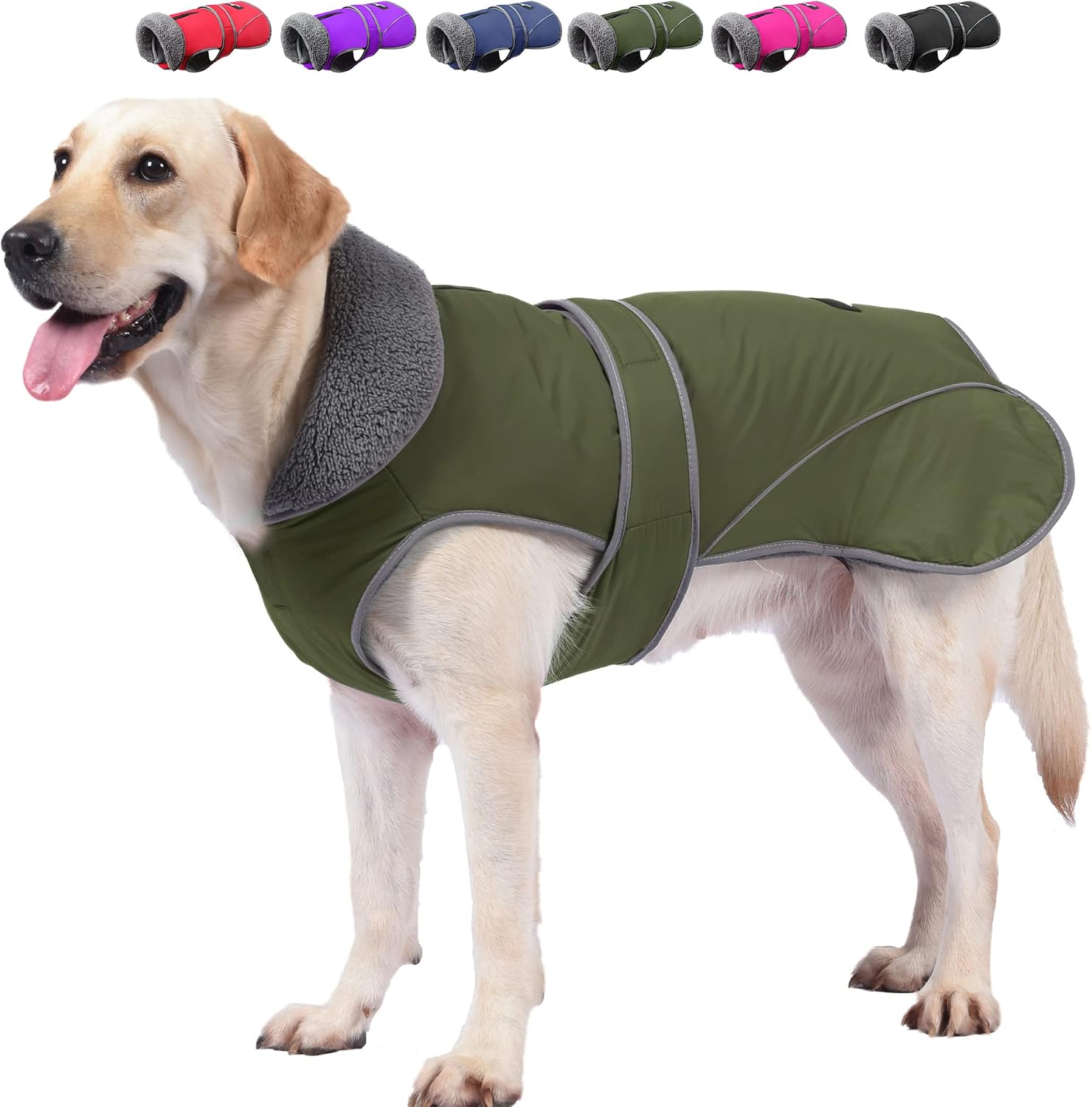 Dogcheer Dog Winter Coat, Fleece Collar Dog Jacket Warm Vest Reflective Adjustable Dog Sweater for Cold Weather, Windproof Waterproof…