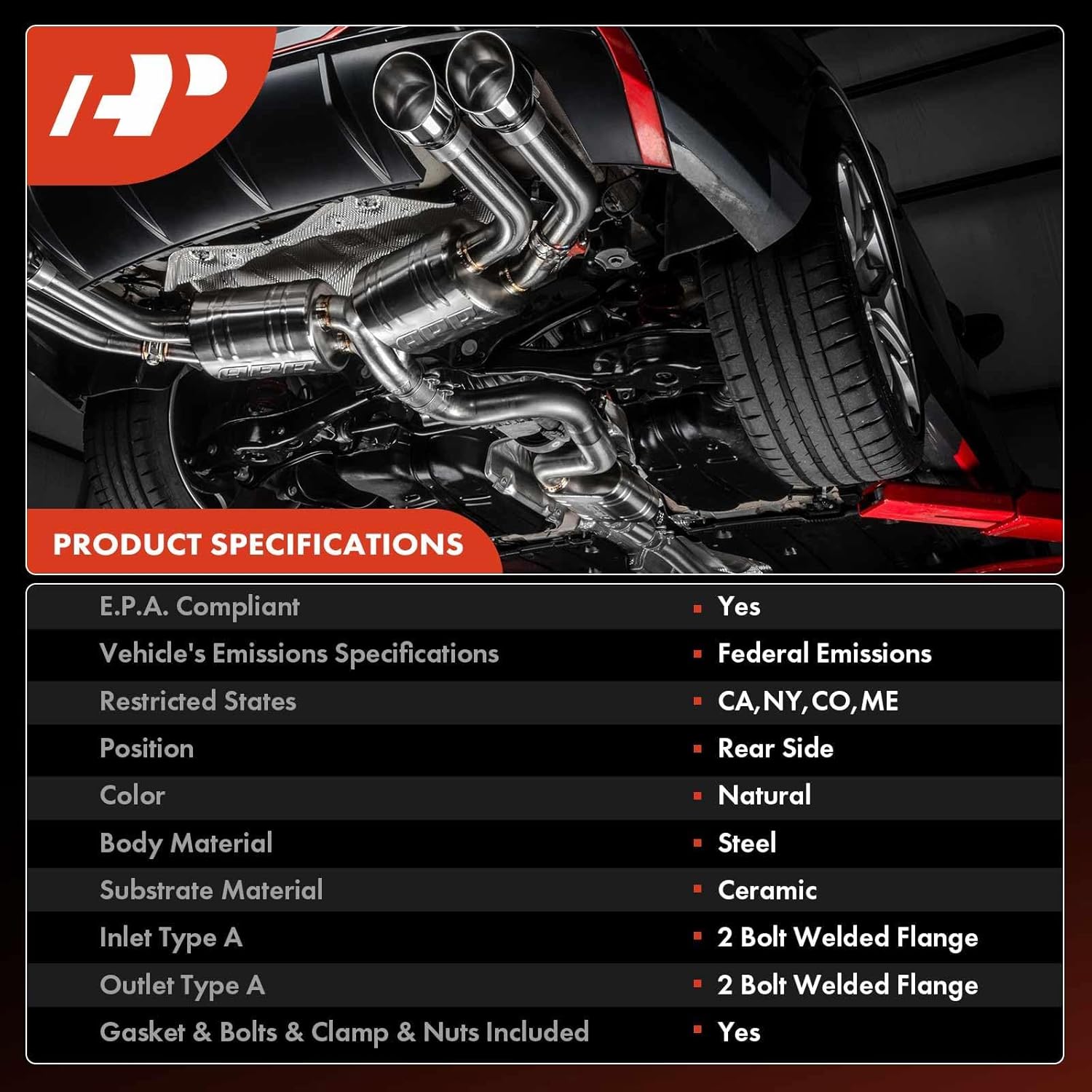 A-Premium Rear Catalytic Converter with Gasket Kit Direct-Fit Compatible with Mitsubishi Lancer 2008-2017 2.0L, Lancer 2009-2011 2.4L, E.P.A. Compliant