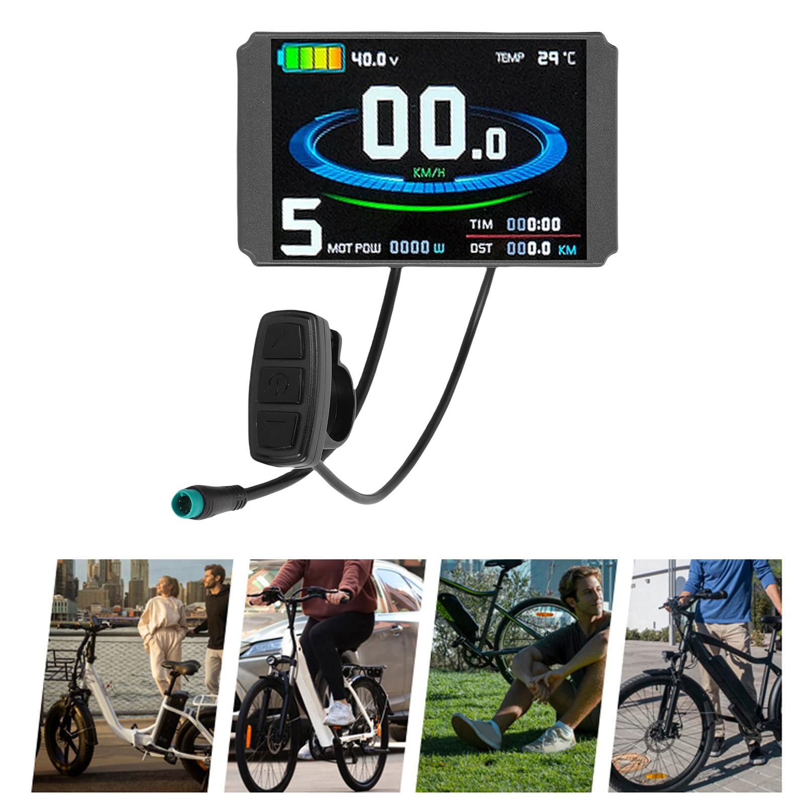 Buachois Pantalla LCD para Bicicleta Eléctrica, Pantalla de Color con Conexión Impermeable de 5 Pines y USB, Panel de Control y Medidor para Scooter Eléctrico, Compatible con Contr