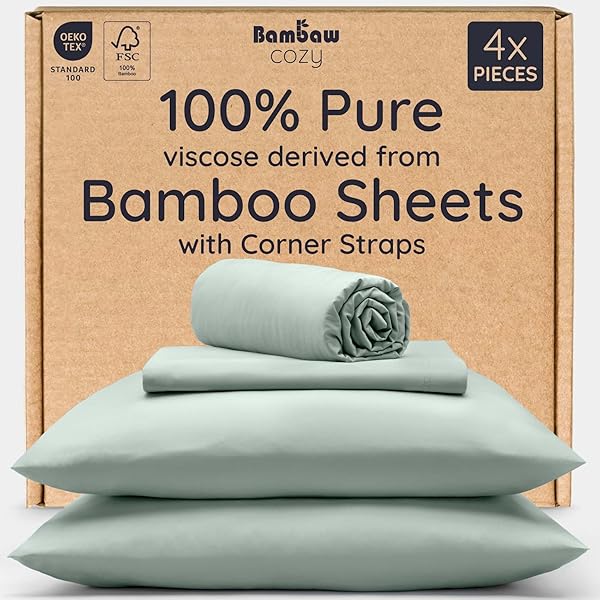 Bambaw 100% Viscose Derived from Bamboo Sheets Queen Size Set – 4pcs Cooling Sheet Set, Super Soft Sheets Queen Size, Luxury Bed Sheets, Deep Pocket Fits Up to 16'' Mattresses (Charcoal)