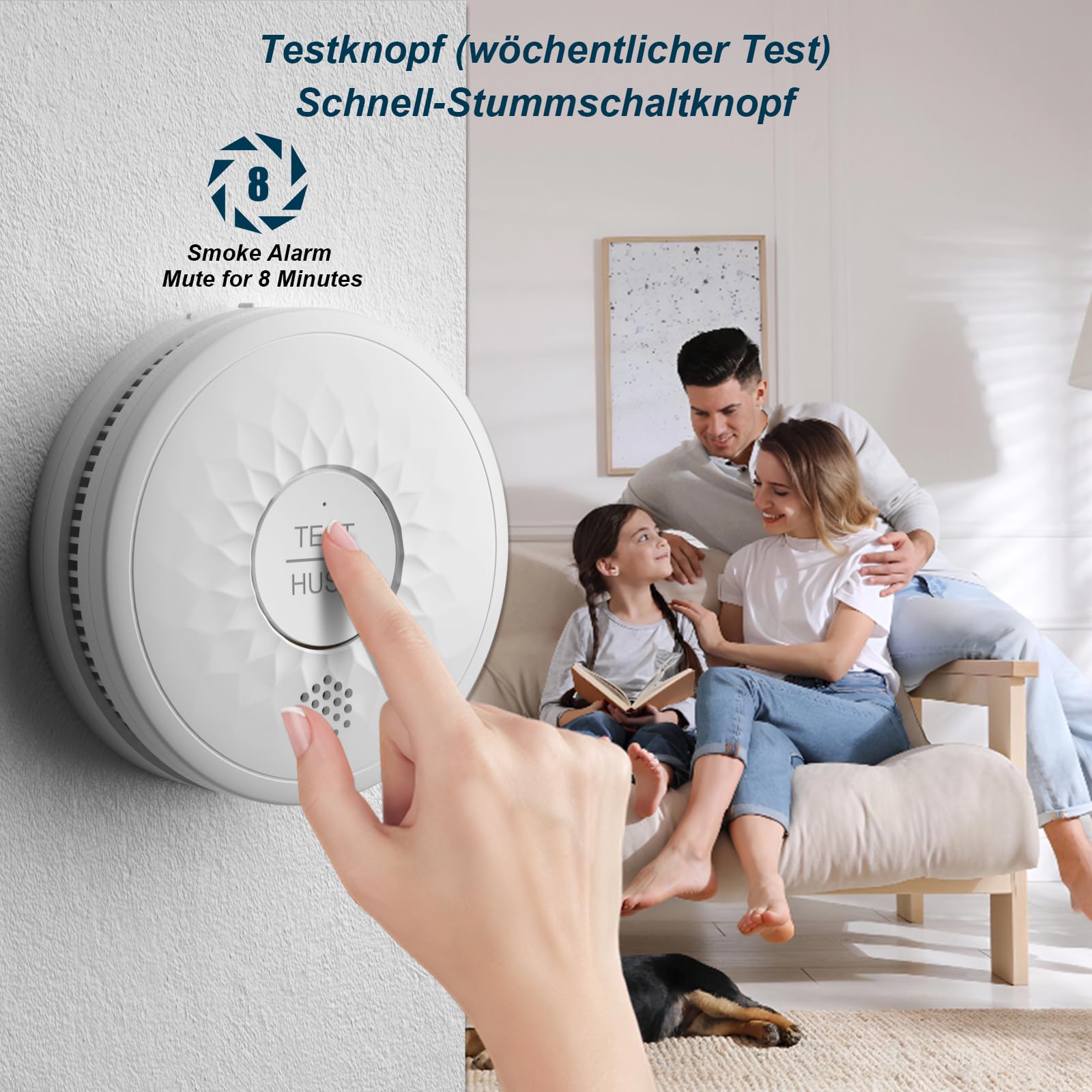 Rauchmelder 10 Jahre Lebensdauer, 5 Jahre Batterie（AA）, ohne Blinkende LED Feuermelder DIN EN 14604 TUV Zertifiziert 5er-Pack